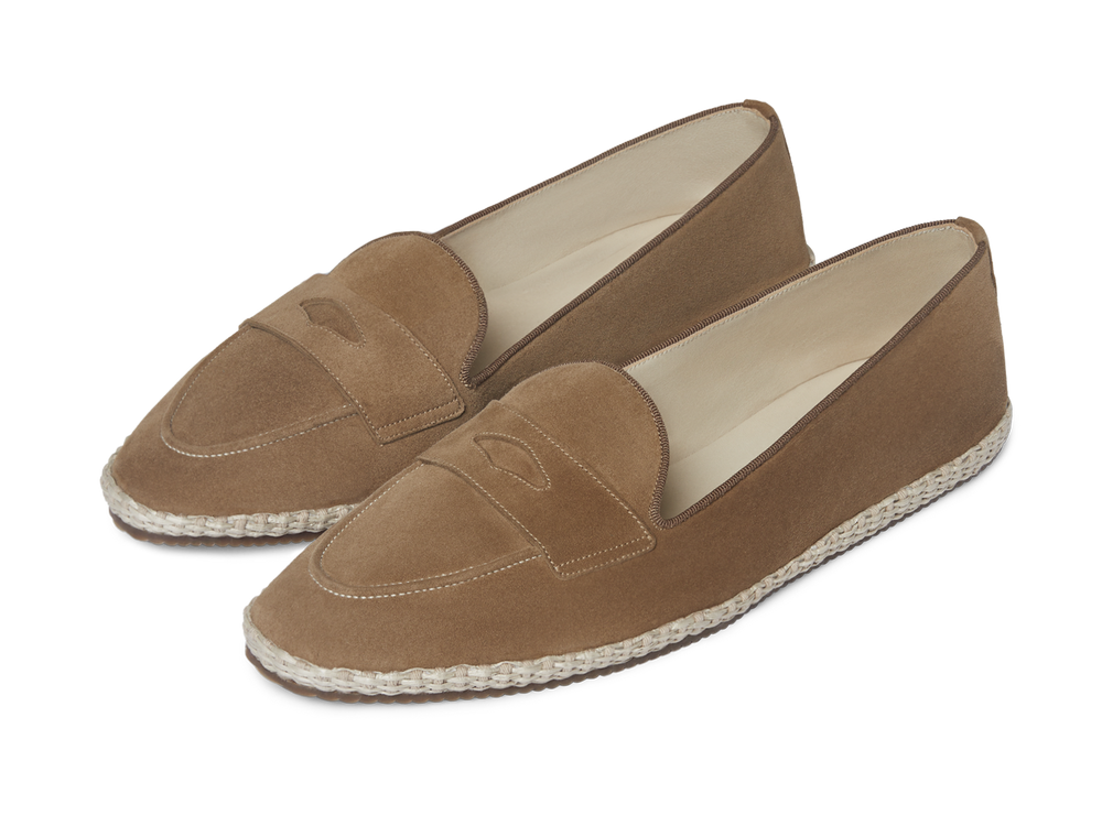 Calvi Slippers in Noix Brown Luxe Suede and Gros Grain