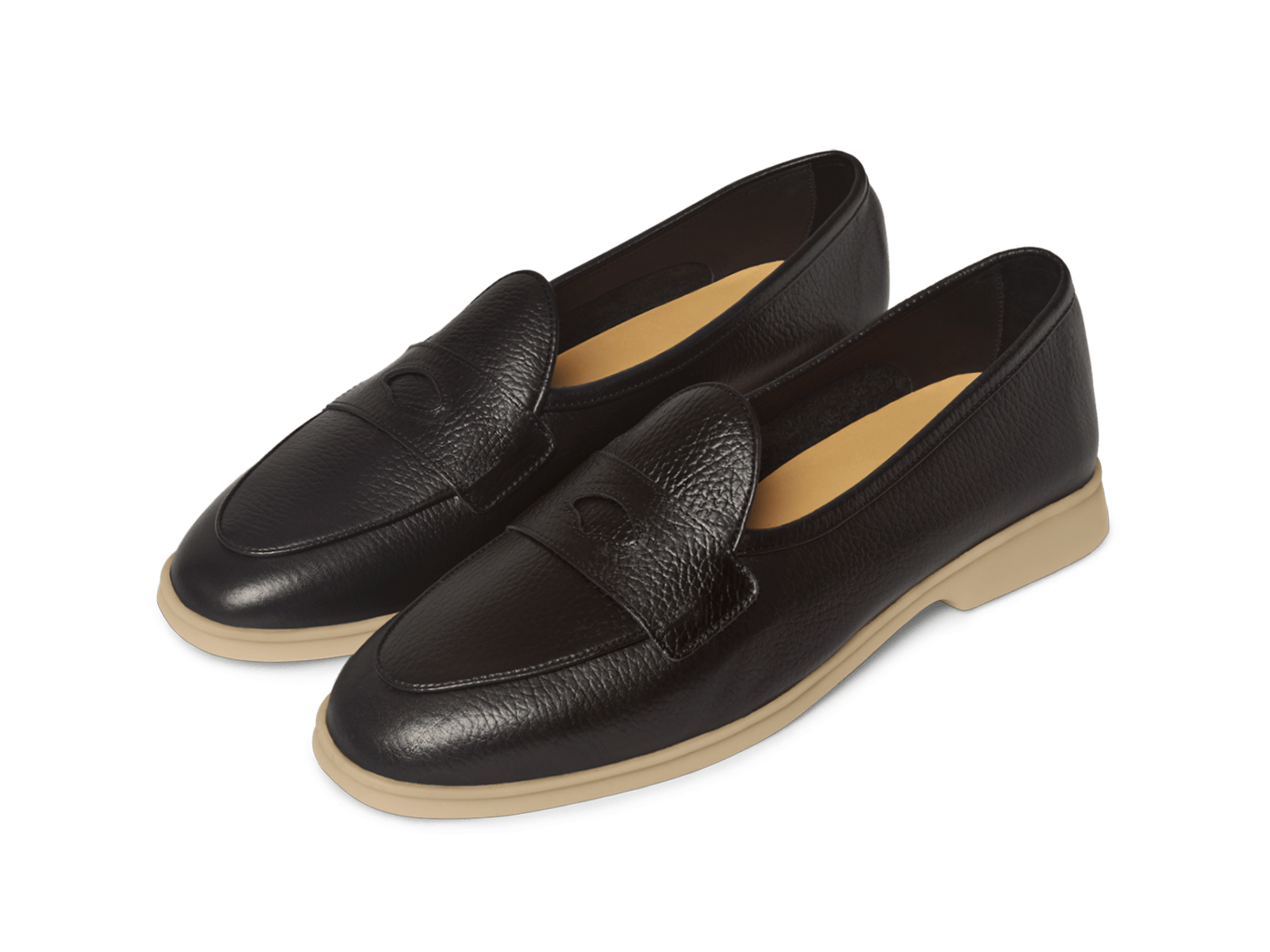 Stride Penny Loafers in Black Moorland Calf with Natural Sole