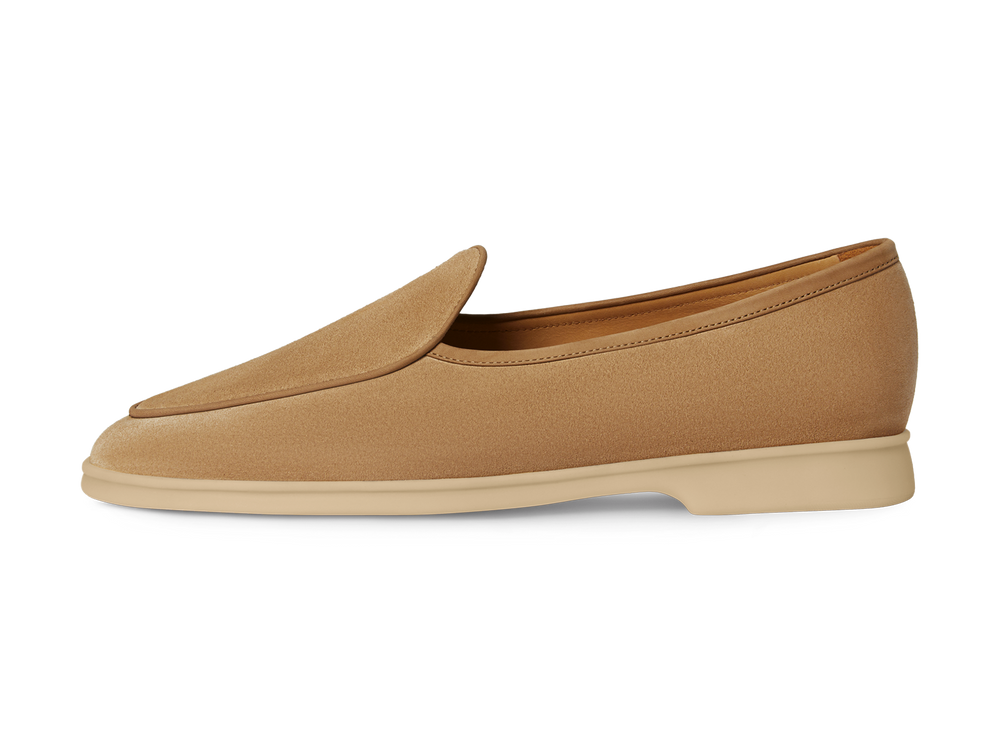 Stride Loafers in Caramel Glove Suede with Natural Sole