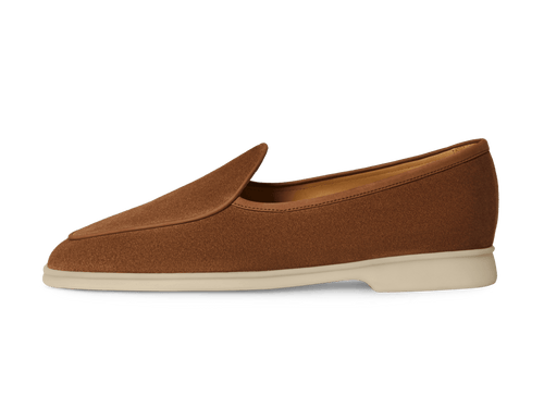 Stride Loafers in Caramel Glove Suede with Natural Sole