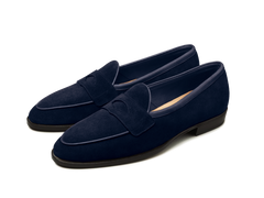 Grand Fenelon Penny Loafers in French Navy Noble Suede