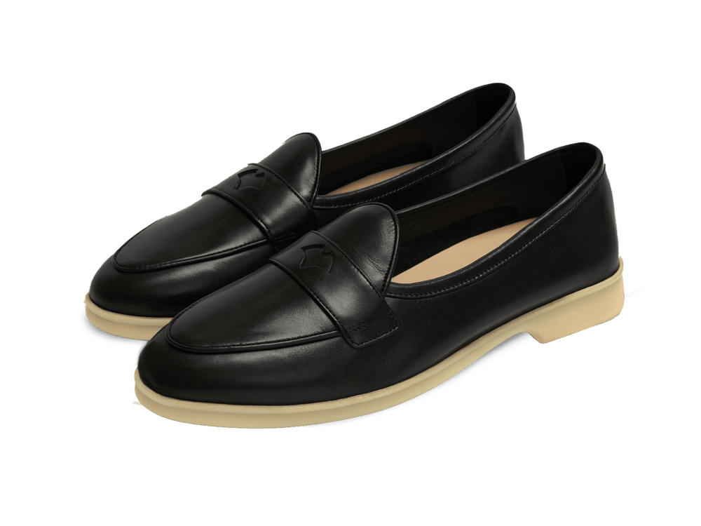 Stride Penny Loafers in Black Milled Calf Natural Sole
