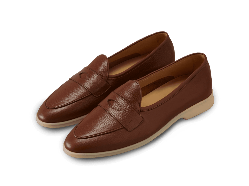 Stride Penny Loafers in Tan Moorland Calf with Natural Sole