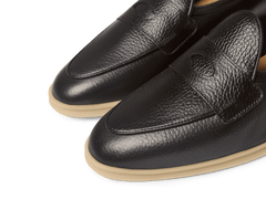Stride Penny Loafers in Black Moorland Calf with Natural Sole