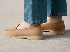 Stride Loafers in Caramel Glove Suede with Natural Sole